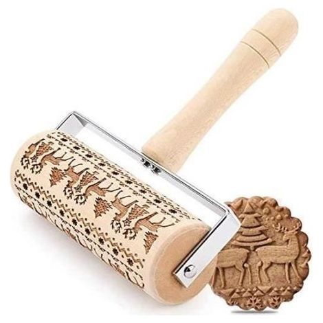 Mattarello - Legno - 3D - Ergonomico - Decorazione biscotti - 18x15cm (1/4)