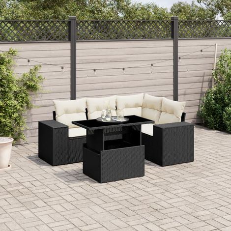 Ensemble Salon Jardin 5 Places Noir Résine Tressée avec Table Réglable et Coussins Déhoussables (1/4)