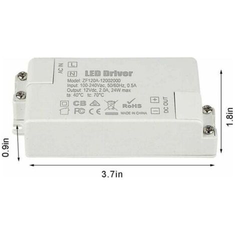 NALOOKAMIC Transformateur d'alimentation 24 W 12 V - Adaptateur convertisseur de pilote LED à tension constante - Pour bandes et ampoules LED G4, MR11 et MR16 (1/3)