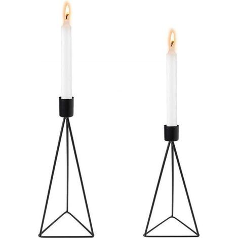 2 Pièces Candélabres en Noir Fer Géométrique, Bougeoir Décoratif de Table, Bougeoirs Modernes Géométrique, pour la Décoration de Table de Mariage à la Maison (1/4)