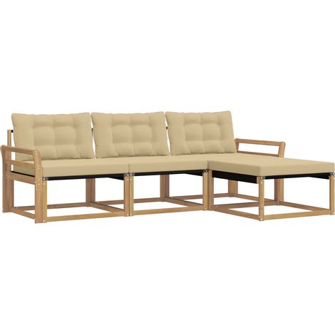 Set di divani da esterno con cuscino 4 pz Salotto da Giardino Bianco e Beige (1/5)