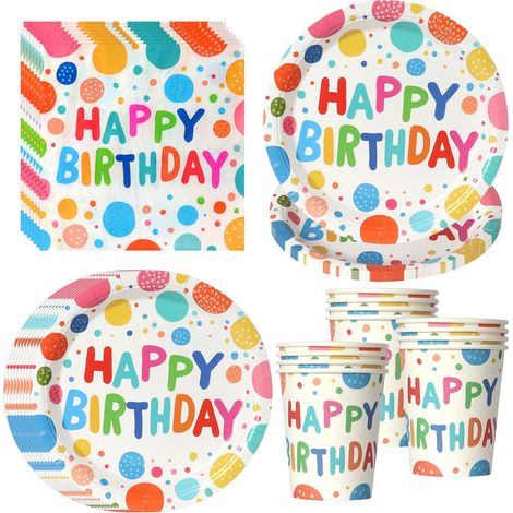 Vaisselle Jetable - Lot 52 Pièces - Papier Écologique - Pour 16 Invités - Anniversaire Fête - Multicolore (1/5)