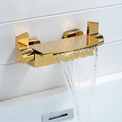 Mitigeur Baignoire Cascade Mural Robinet Baignoire Fixé Au Mur Pour Salle De Bains Robinet De Bain Avec Douche à Main Mitigeur De Bain(Couleur d'or A)