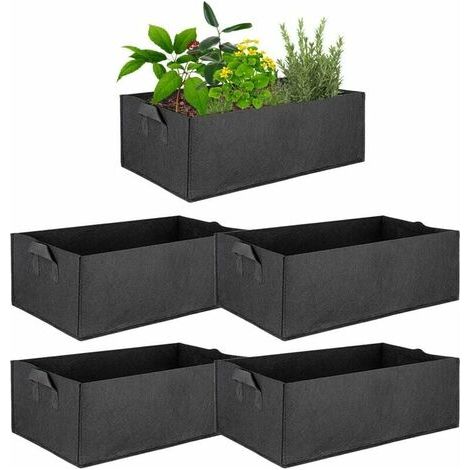 Filiyano – Sac de culture rectangulaire avec poignée, lot de 5, conteneur de plantation surélevé carré, sacs de culture en tissu aéré pour fleurs (1/5)