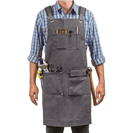 Tablier en toile transfrontalier, vente directe d'usine, pantalon à poches multiples Amazon, tablier fonctionnel pour menuisier et électricien, vêtements de travail imprimés avec logo (noir gris) (1/5)
