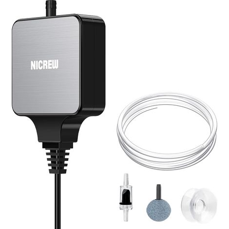 Ultra-Quiet Aquarium Bubbler 33 DB, Nano Silent Mini Aquarium Air Pump up to 40 L with Bubble Stone, 18 L/H, 1.5 W (1/5)