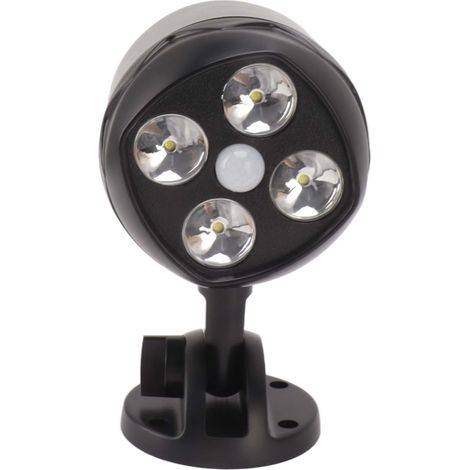 Projecteur LED extérieur étanche à 4 spots, fixation murale, rotatif, avec détecteur de mouvement pour jardin.