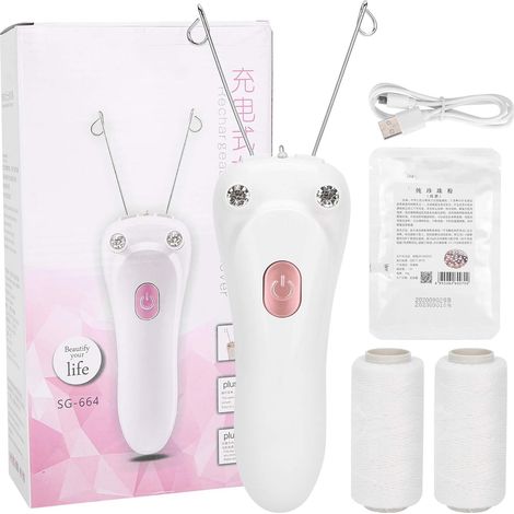 Épilateur facial pour femme, épilateur électrique sans fil, épilation au fil de coton pour le visage, l'avant-bras, le menton, les poils de la lèvre supérieure(Rose) (1/5)