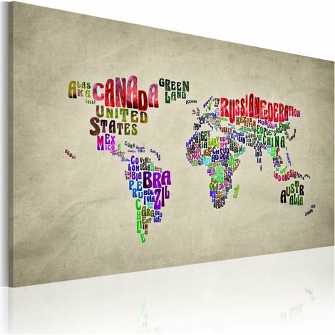 Tableau carte du monde en anglais - 90 x 60 cm (1/4)