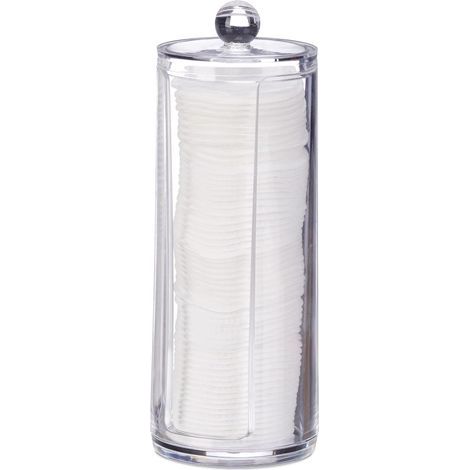 Distributeur de coton avec couvercle, plastique, rangement pour coton, salle de bain et vanité, transparent (1/3)