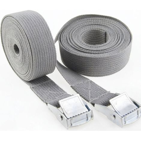 Ensemble de deux sangles d'arrimage, 25 mm x 2,5 m, avec boucles, adaptées aux camions, motos et charges similaires, Gris. (1/4)