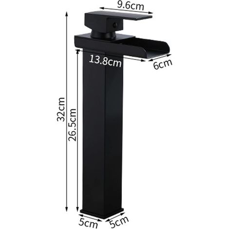 Robinet mitigeur de lavabo cascade noir, robinet de lavabo en acier inoxydable avec bec cascade, robinet mitigeur de lavabo monotrou à poignée unique, B, haut (1/4)
