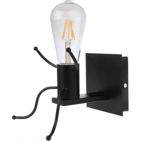 Créatif Applique Murale Intérieur Vintage Lampe Murale Rétro Lampe de Mur Métal Art Déco Luminaire E27 pour Salon, Chambre à Coucher, Salle de Bain, Restaurant, Café - Noir BLOW (1/4)