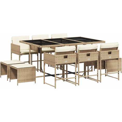 Maison Exclusive - Set comedor de jardín 11 pzas con cojines ratá (1/5)