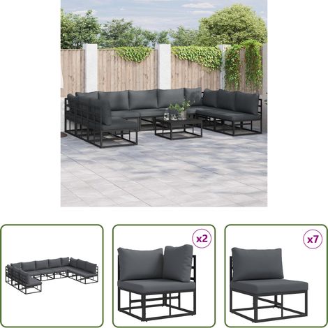 Aluminiumsofa - Gartensofa-set mit Kissen 9 pcs Schwarz Aluminium (1/5)