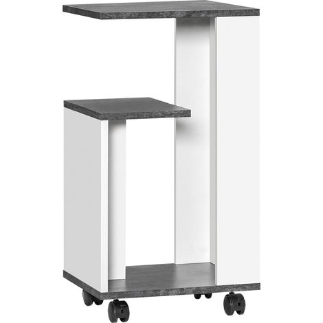 Table de chevet gris/blanc à 4 roulettes et 3 étagères, 35x29,5x65,5 cm, idéale comme table d'appoint mobile dans la chambre ou le salon. (1/5)