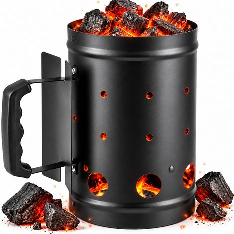 Relaxdays Charcoal Chimney Starter, with Handle and Heat Shield, HWD: 27 x 24 x 16 cm, Charcoal Starter, Steel, Black (1/5)