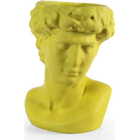 VASO PORTA PIANTE DESIGN TESTA DI UOMO BASE TONDA 19X19X29 CM GIALLO (1/2)