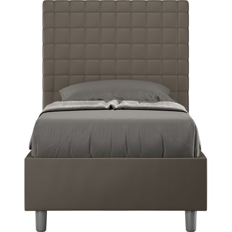 Letto singolo contenitore imbottito 90x210 similpelle cappuccino Sunny (1/5)