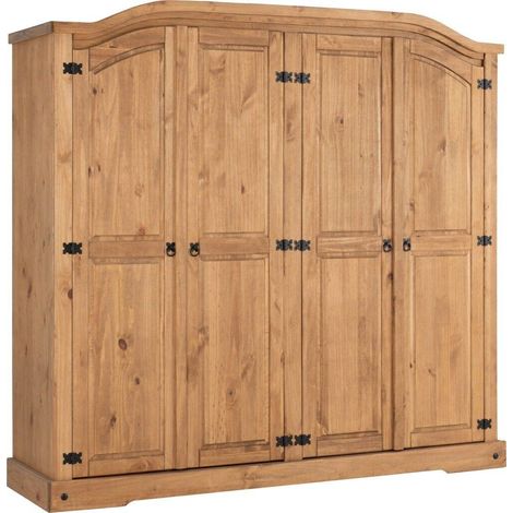 Corona 4 Door Wardrobe - L56 x W196 x H189 cm - Distressed Waxed Pine (1/5)