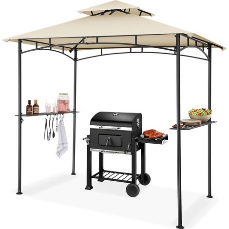 Pavillon barbecue Maracaibo, résistant aux intempéries, auvent pare-vent, 2 tablettes - (1/5)