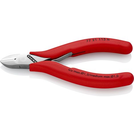KNIPEX 77 21 115 N Elektronik-Seitenschneider mit durchgestecktem Gelenk mit rutschhemmenden Kunststoff-Hüllen 115 mm (1/4)