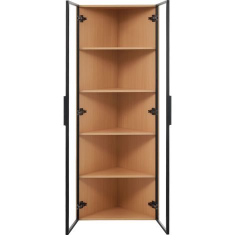 Vitrina esquinera de MDF efecto roble con LED y vidrio templado 62 x 35 x 160 cm (1/5)