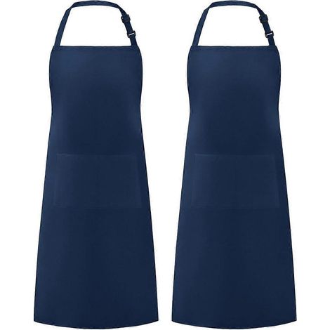 Lot de 2 tabliers de cuisine ajustables, imperméables et dotés de 2 poches, parfaits pour le barbecue et le dessin, bleus. (1/4)