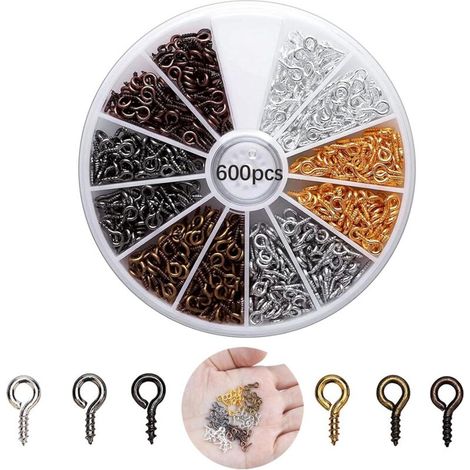 600PCS Mini Crochet a Visser 4x8mm Piton à Visser Piton à Vis Crochet Vis Oeillets Rond Pitons Metal Piton a Oeil Petite Vis à Oeil Auto-taraudeuses pour Bois Résine Bijoux Perles DIY Artisanat (1/5)
