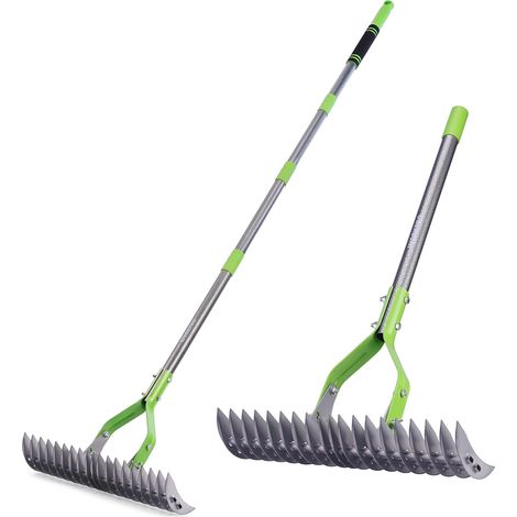 38 cm Thatch Rake Heavy Duty Lawn Rake 19 Teeth with Telescopic Handle, 1.75 m, Adjustable Head, Felting Rake for Removing Felt, Debris, Aerating Lawn (1/5)