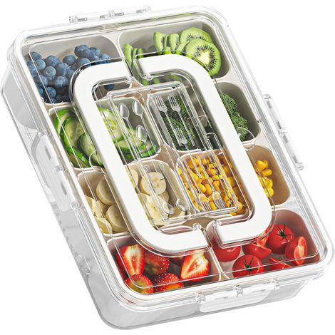 Plateau à goûter compartimenté avec couvercle et poignée, boîte à goûter portable, organisateur de rangement transparent pour bonbons