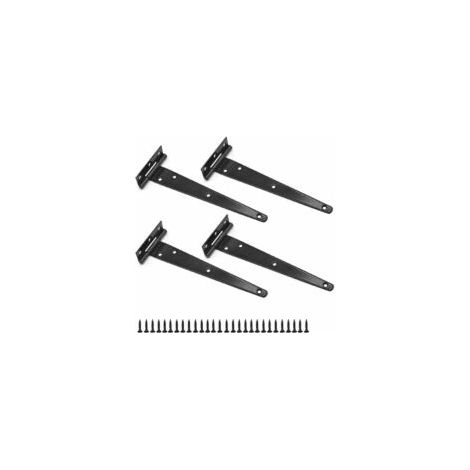 Set di 4 cerniere a T nere da 8 pollici, cerniere per porte in metallo resistenti, cerniere per porte scorrevoli con 28 viti per cancelli esterni e porte scorrevoli, 200 mm - Crezuo (1/4)