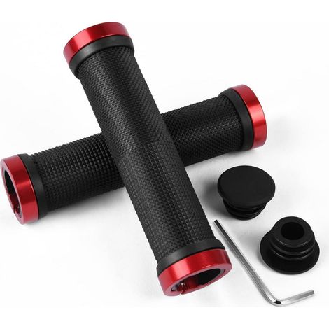 Poignées de vélo ergonomiques antidérapantes avec embouts aluminium et clé Allen, rouges (1/5)