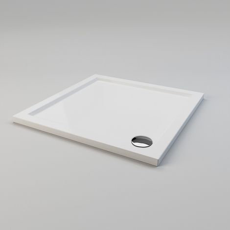 ELEGANT 900 x 900 x 40 mm Shower Tray Slimline Square Shower Enclosure Base Gloss White with Waste Trap
