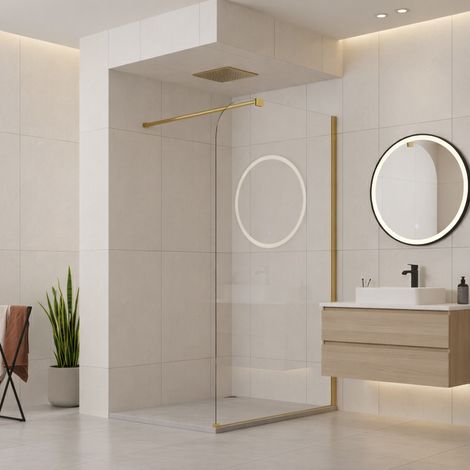 Paroi de douche italienne Clear - 100 x 195 cm - Or brossé - Droite - LUCIA (1/5)