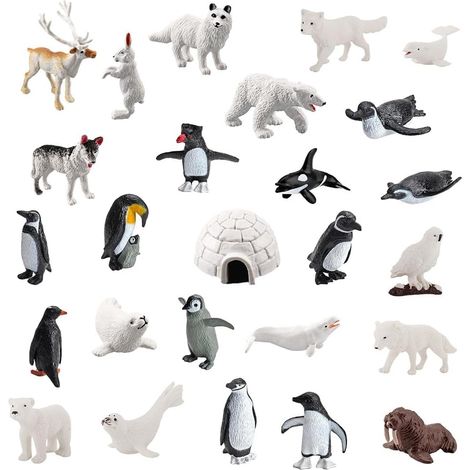 26 Pcs Figurine Animaux Polaire Figurines Miniatures Marins en Plastique Figurine Animaux Banquise Petite Animaux Miniature Réaliste en Renard Loup Baleine Pingouin pour Déco de Noël Cadeau (1/5)