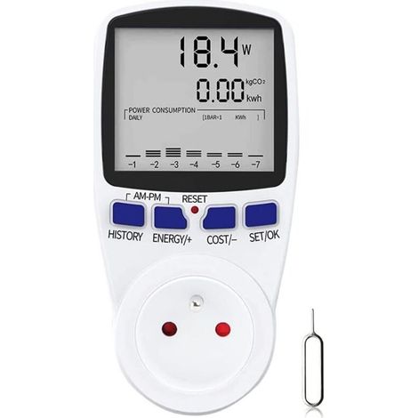 Wattmètre, Prise Compteur d'Énergie Numérique, Mesure Consommation Electrique, Prise Consommation d'Énergie avec 7 Mode et Lécran LCD, Prise Wattmetre, 16A Protection de Surcharge (1/5)