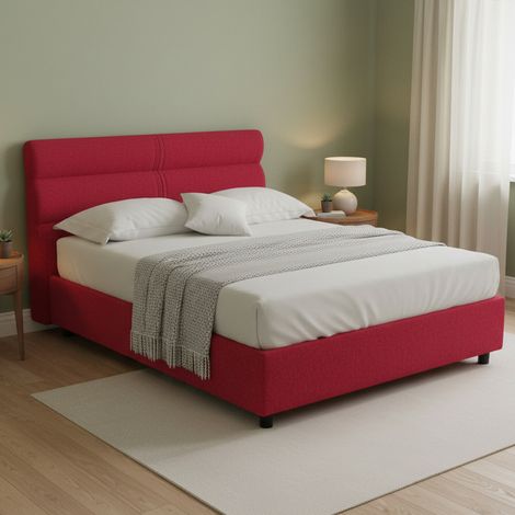 Letto Matrimoniale Briaglia, Letto Matrimoniale Sfoderabile, Contenitore Made in Italy, Dimensione Materasso 160x200 cm, Rosso (1/5)