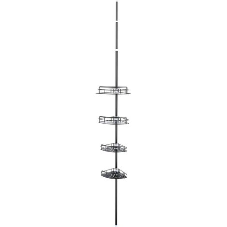 Etagere Douche - Etagere Telescopique Douche sans Percage, Tablette d'angle réglable en Hauteur avec 4 Paniers, noir (1/5)
