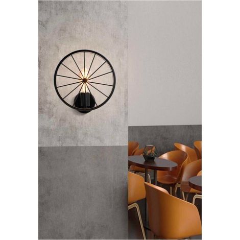 Applique Da Parete Stile Vintage A Forma Ruota Di Bicicletta Nero Attacco E27 (1/4)