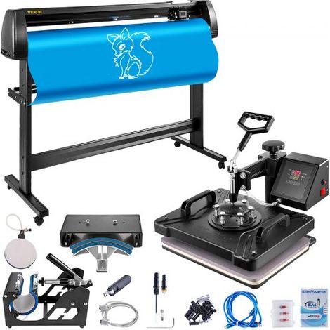 5 en 1 Presse à Chaud 29 x 38 cm + 1350 mm Plotter de Découpe Vinyle, 1200 W Traceur de Coupe Presse de Chaleur Machine de Découpe Vinyle avec 3 Lames pour Transférer Images sur T-shirts Sacs (1/4)