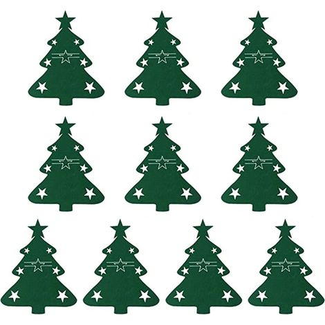 10 pièces/ensemble : Porte-couverts en forme de sapin de Noël, pochettes à fourchettes festives, décoration de table pour repas de fête (1/5)