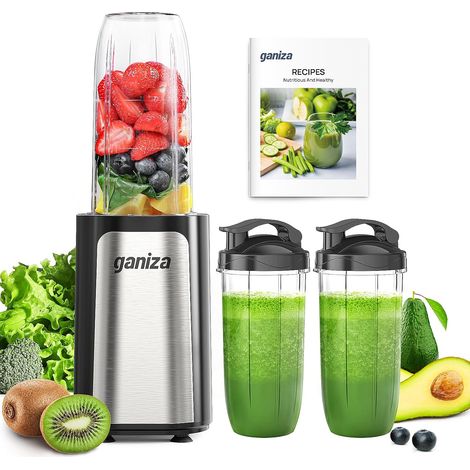 Mixeur 900W, Mini Blender pour Smoothies, avec 3 Gourdes Portables (2×500ml+1×700ml), Lame à 4 Couteaux en Acier Inoxydable, Sans BPA, Blender Électrique pour Shakes, Smoothies (1/5)