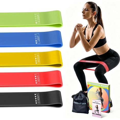 Resistance Bands for Home Fitness, Stretching, Strength Training, Physiotherapy, Elastic Workout Bands for Women Men Kids 5 Pack (1/5)