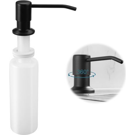 Distributeur de Savon Encastrable, 350ML Distributeur de Savon pour Évier de Cuisine en Acier Inoxydable, Distributeur Liquide Vaisselle Intégré avec Pompe Rotative à 360 °, Recharge du Haut, Noir (1/5)