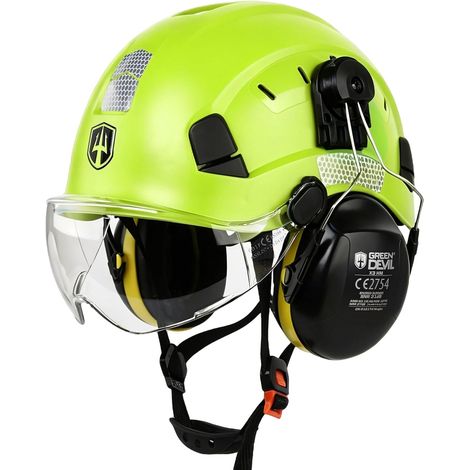 Vent 3-in-1 Safety Helmet Set EN 397 Work Helmet with Visor (Transparent/Tinted) and SNR 32 dB Hearing Protection ABS Industrial Helmet 53-63 cm for (1/5)