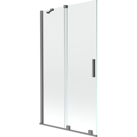 Paroi de baignoire coulissante à 2 panneaux Mexen Velar, 100 x 150 cm, transparent, métal gun - 896-100-000-01-95 (1/2)
