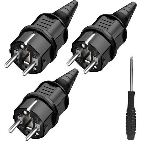 3x prise de courant mâle, prise secteur, résistant aux éclaboussures, Durable pour câble de 6 à 16mm, Contact de mise à la terre SEBS, IP44 (1/4)