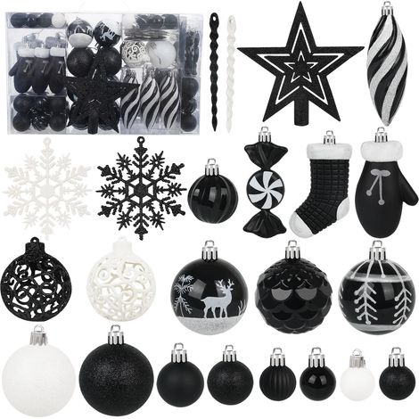 135 pièces Boule de Noël Ornements Ensemble, Boule de Noël pré-attaché en Plastique incassable Arbre de Noël Pendentif Ornements Fête de Noël décoration de Vacances (Noir) (1/5)