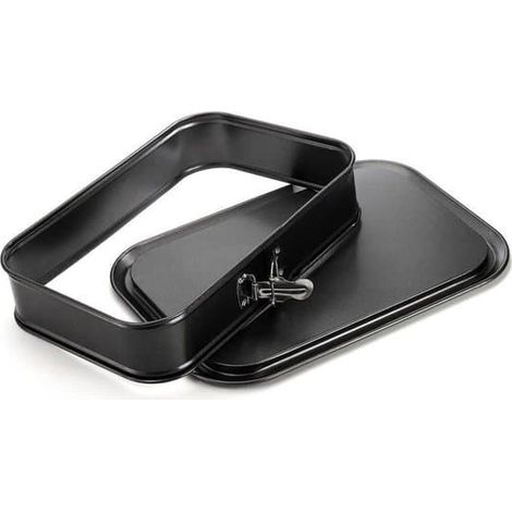Plat à four rectangulaire avec revêtement antiadhésif - plaque de cuisson amovible et articulée - en acier - pour la cuisson de gâteaux et de tiramisu - noir - 28 x 18 x 6,5 cm